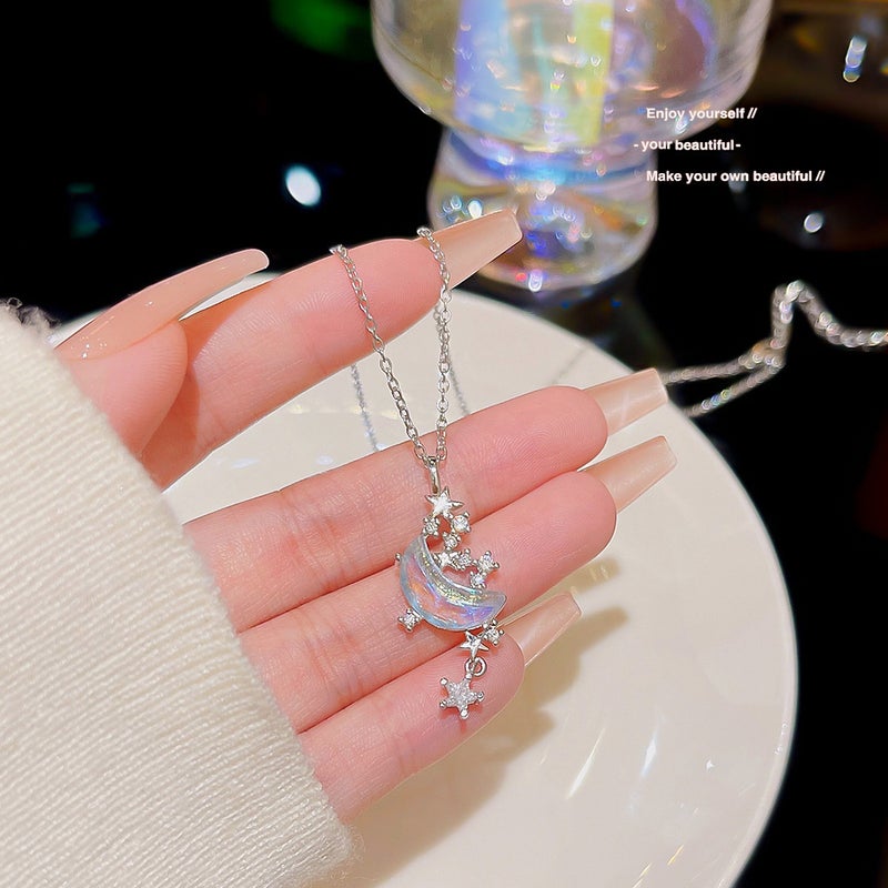 Exquisite Flash Diamond Star Moon Light Luxury Necklace Summer Women'S High-End Sense Design Sense Pendant Necklace Elegant Clavicle Chain Accessories - Image 4